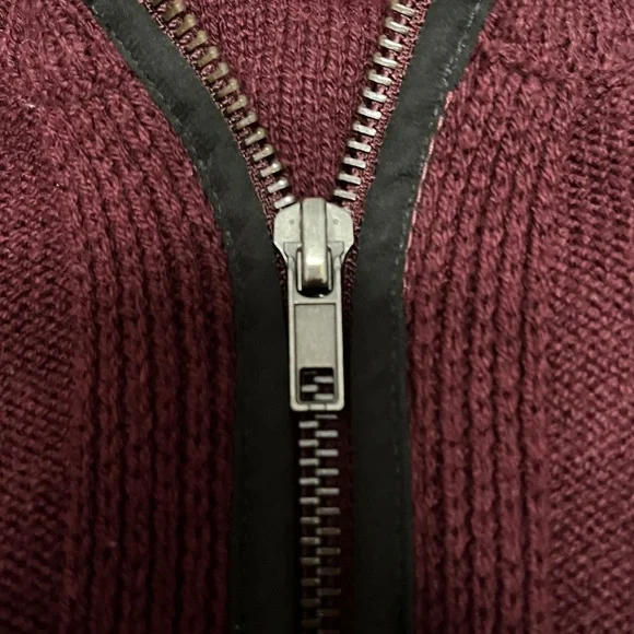 GUESS Men's Deep Burgundy Zip-Up Sweater - Picture 2 of 6